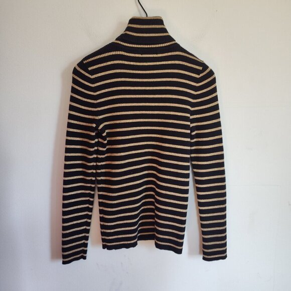 Ladies SZ PM Lauren Ralph Lauren Black Stripe Turtleneck Sweater - Picture 2 of 3